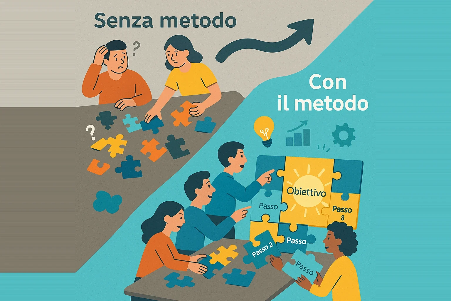 Puzzle Immagine che mostra la differenza di difficoltà con un metodo o senza metodo